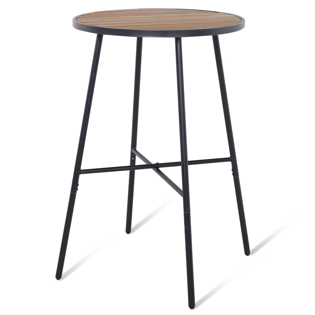 Round 41" Patio Bar Table with Sturdy Metal Frame and Acacia Wood Surface